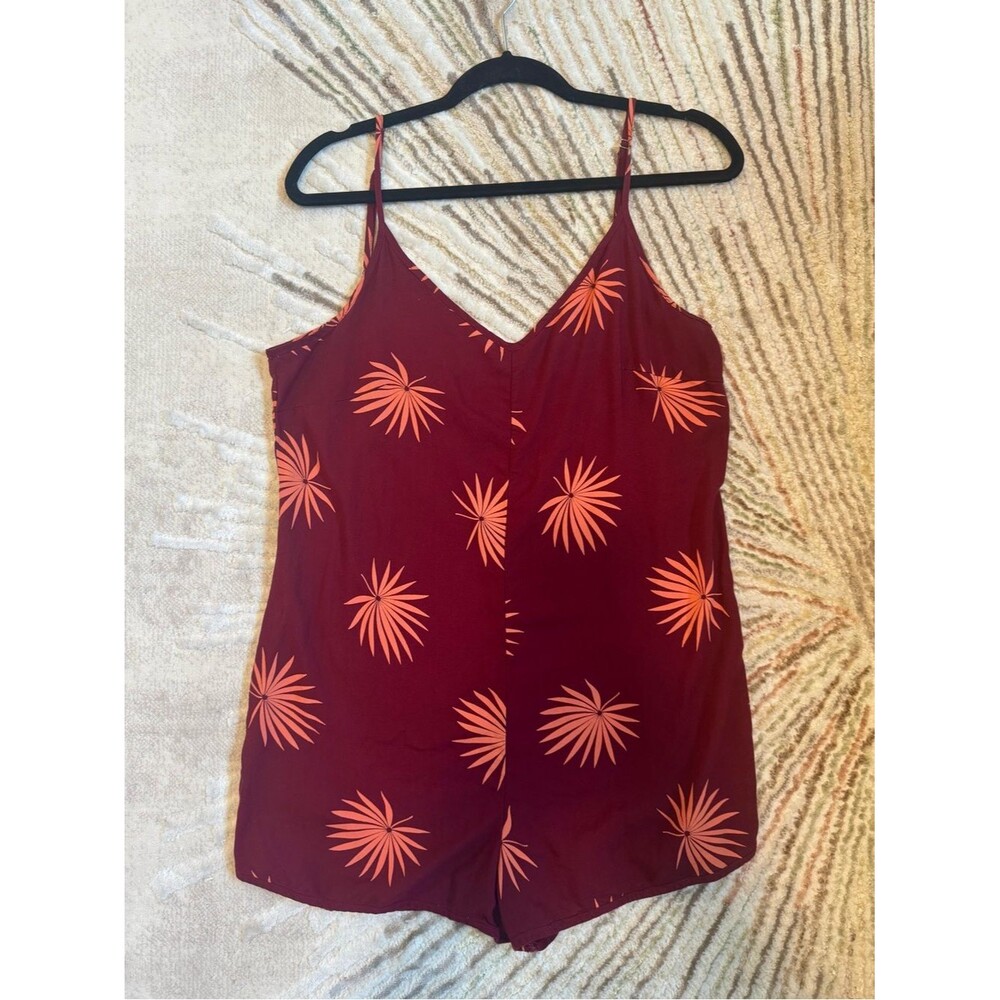Obey Floral Print Rayon Romper Womens Burgundy Coral Strappy Back Sleeveless M - Picture 2 of 7